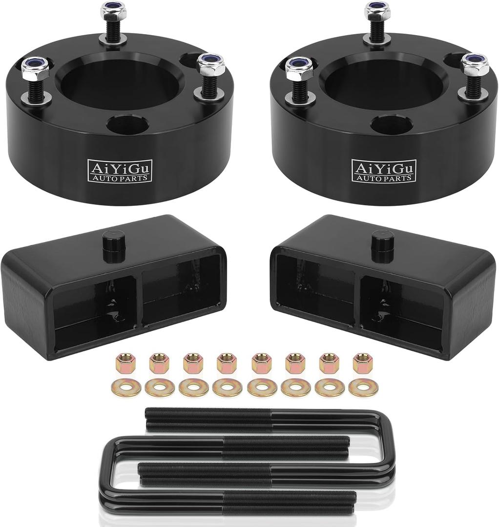 3" Front & 2" Rear Full Leveling Lift Kit Compatible with 2007-2024 Chevy Silverado 1500, GMC Sierra 1500 2WD 4WD, 3 Inches Front & 2 Inches Rear Strut Spacer Suspension Lift Kits Lift Blocks