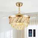 Fandelier Ceiling Fan with Light, 42" Retractable Ceiling Fan with Lights Crystal Chandelier Fan, LED Dimmable Ceiling Fan Chandeliers for Bedroom Living Room, DC Motor, 6 Wind Speed - Gold