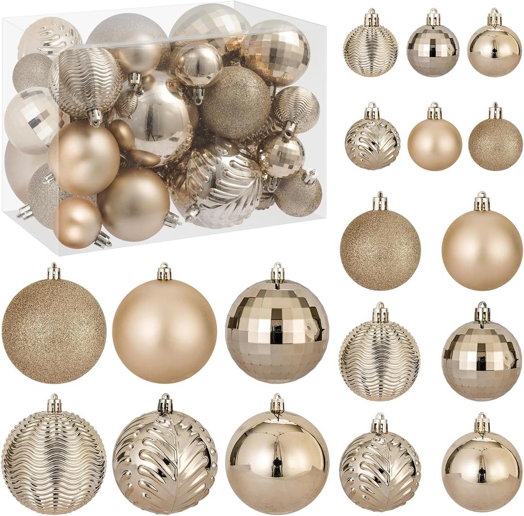 36 PCS Christmas Ball Decoration Set, Shatterproof Hanging Christmas Xmas Tree Ornaments, Indoor & Outdoor Decoration for Wreath and Party Decorations (Champagne)