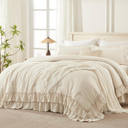 Andency Twin XL Ruffle Comforter Set, 2 Pieces Shabby Chic Farmhouse Bedding Set, Lightweight Soft Comforter Set 68×92In for Girls Women (1 Comforter 1 Pillowcase), Beige