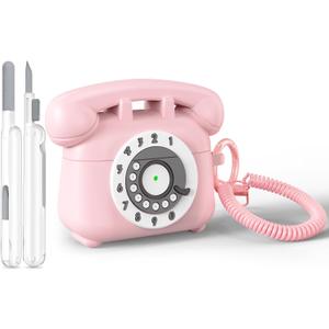 KOREDA for AirPods Pro 2nd/1st Generation Case Cover with Cleaner Kit & Lanyard, Cute Funny Telephone Design Silicone Protective Case for AirPods Pro 2 - Pink