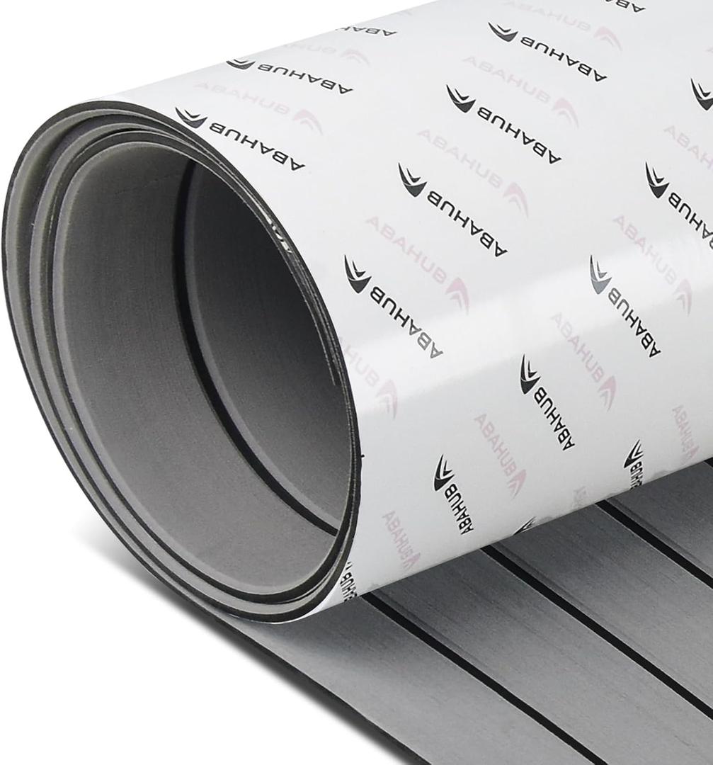Abahub EVA Foam Boat Decking 96''x36'' Self-Adhesive Faux Teak Marine Flooring Sheet Traction Pad for Boats Surfboard, Gray with Black Seam Lines, SBD2401