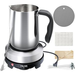 CasaCulina 2025 New Candle Making Kit with Hot Plate, Candle Making Supplies with Wax Melting Pot, Stirring Spoon, Anti-Scalding Pad, Candle Wicks, Wooden Wick Holders, Candle Making Pouring Pot