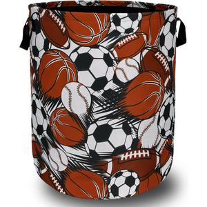 Funny Football Basketball Laundry Basket Foldable With Handles Tote Bag Oxford Cloth Colorful Laundry Hamper Clothes Storage Bucket Toy Organizer For Bathroom/Laundry/Bedroom 18.9" x 16.5 "