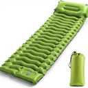 Camping Sleeping Pad, Ultralight Inflatable Sleeping Mat with Pillow & Foot Pump, Extra Thick Compact Camping Mattress for Hiking, Backpacking & Tent Use, Dual-Colored Design(Green/Blue)