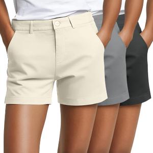Neer 3 Pack Women's High Waist Shorts Casual Fashion Summer Loose Fit Relaxed Short with Pockets Button 4 Inch Inseam(Dark Gray, Light Gray, Cream, XX-Large)