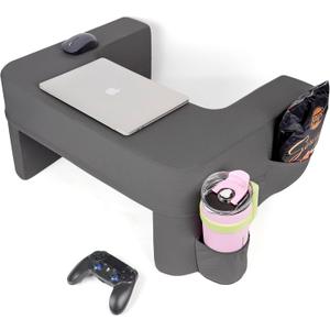 Soft Lap Desk Pillow for Laptop & Gaming,Arm Rest Laptop Lap Desk for Bed Couch with Cup Holder & Pocket,Ultimate Reading Pillow for Lap(Dark Gray, Large)