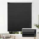 Joydeco No Tools No Drill Cordless Cellular Shades, Light Filtering Honeycomb Blinds for Indoor Windows, Thermal Insulating & Noise Reducing (Black, 46" W x 64" H)