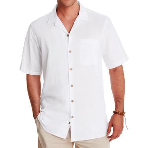 Alimens & Gentle Cuban Linen Shirts for Men Short Sleeve Button Down Shirt Cotton Summer Beach Camp Vacation Hawaiian Shirts (X-Large, White)