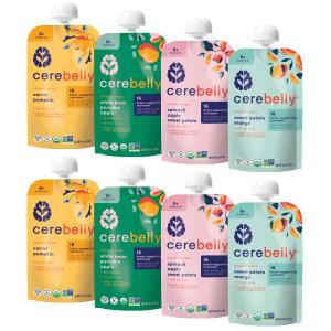 Cerebelly Organic Baby Food Pouches Variety Pack Organic Veggie Purees for Toddlers | No Added Sugar, Fiber, Non-GMO | Blended Toddler Pouches | 4 Ounce BPA-Free Pouch | 4 Flavors | 8 Count, BB Oct 2 2026