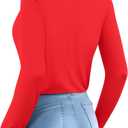 MANGOPOP Women's Body Suits Round Neck Loose Fit Satin Blouse Long Sleeve Bodysuit Tops (M)