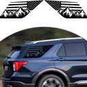 Zhizhong Rear Side Quarter Window Decals for Ford Explorer 2020-2022 2023 2024, Precut Matte Black American USA Flag Mountain Tree Back Side Window Sticker