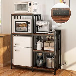 METYERRY 6-Tier Adjustable Mini Fridge Cabinet with Power Outlet,Kitchen Bakers Rack with Storage,Mini Fridge and Microwave Stand,Coffee Bar, Free Standing Shelf for Kitchen, Home Office,Rustic Brown, 39.8 x15.7 x 51.2 in