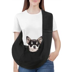 Pawaboo Small Dog Sling Carrier, Reversible Hands Free Dog Sling Carriers for Small Dogs and Cats, Puppy Slings Carrier with Safety Harness, Puppy Essentials, Black (Black - 2025 Updated - Up to 12lbs)