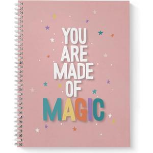 Softcover Made of Magic 8.5" x 11" Motivational Spiral Notebook/Journal, 120 Wide Ruled Pages, Durable Gloss Laminated Cover, White Wire-o Spiral. Made in the USA