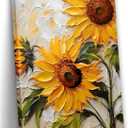 Sunflower Canvas Wall Art, 2D No Texture Sunflower Painting Poster, Yellow Flower Wall Decor, Simple Flower Picture for Wall Living Room Bathroom Bedroom Home Decoration 24*36 in ( Stretched Canvas on A Wooden Frame)
