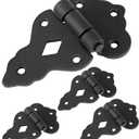 4 Pack 3/8 Inch Offset Cabinet Hinge for Door Gates Antique Black Powder Coated Vintage Heavy Duty Offset Wrought Iron Flush Mount Decorative Barn Hinges for Cabinets Wooden Box Wardrobes