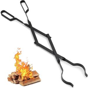 AMAGABELI Garden & Home 26" Long Firewood Tongs Log Grabber for Fireplace Fire Pit Campfire Bonfire for up 12'' Thick Logs Heavy Duty Wrought Iron Outside Outdoor Indoor Wood Stove Fire Place Tools