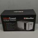 Mueller UltraToast Full Stainless Steel Toaster 4 Slice, Long Extra-Wide Slots for Bagels and Waffles, 6 Browning Levels, LED Display, Cancel/Defrost/Reheat Functions & Removable Tray, Kitchen Gadgets