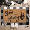 2 Pcs Stay Spooky Halloween Coir Doormats Welcome Outdoor Door Mats Layered Buffalo Plaid Front Door Rugs Non Slip Floor Mats for Halloween Porch Entryway Indoor Outdoor Decor