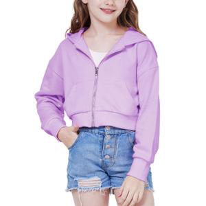 WULFUL Girls Casual Zipper up Sweatshirts Crop Jackets for Teens Purple (Purple)
