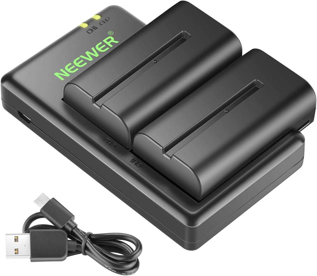 Neewer NP-F550 Battery Charger Set Compatible with Sony NP-F970 F750 F770 F960 F550 F530 F330 F570 CCD-SC55 TR516 TR716 TR818 TR910 TR917, Led Light/Monitor/Camera Slider (2 Pack, Black)