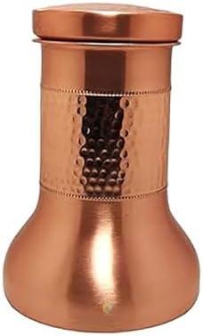 Scout Nature Pure Copper Bedroom Water Bottle Hammered Design | Pitchers | Water Jug | Ayurveda Health Benefits | Bedside Carafes with Tumbler/Glass with Lid 1350 ML