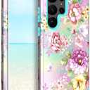 Hocase for Galaxy S23 Ultra Case, Shockproof Heavy Duty Hard Plastic+Soft Silicone Rubber Bumper Hybrid Dual-Layer Protective Case for Samsung Galaxy S23 Ultra 6.8" 2023 - Purple/Pink Flowers