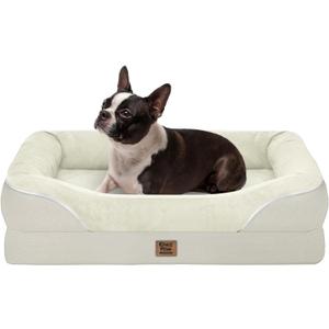 Orthopedic Washable Large Dog Bed - Egg Foam Dog Bed for Large and Medium Dogs Big Pet Beds with Removable Washable Cover and Bolster Non-Slip Bottom (Beige)