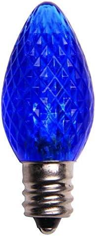 25 Pack C7 LED Replacement Christmas Light Bulbs Faceted LED Light Bulbs Commercial Grade E12 Candelabra Base Dimmable SMD LEDs Indoor and Outdoor Use (Blue)