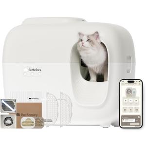 PetSnowy Self-Cleaning Automatic Cat Litter Box with Odor Control TiO2 System, Robot Litter Box with Auto-Packing, App Control, Large Cats & Multiple Cats (2025 Premium Version) (Cream)