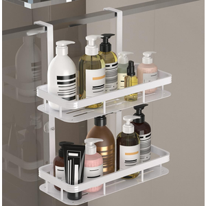 White Over Door Shower Caddy, Rustproof Bathroom Organizer, 2Tier Storage Rack, 11.81x5.31 Inch Shelves, No Drilling Required