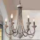 Wood Beaded Chandelier, 6 Light Candle French Country Chandeliers, Rustic Distressed Farmhouse Chandelier Light Fixture for Dining Room Kitchen Living Room Entryway Foyer