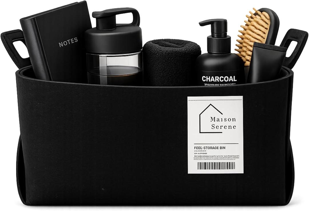 Felt Storage Bin - Foldable Fabric Storage Basket with Handles, Multi-Purpose Storage Organizer for Shelves, Closet, Toys, Clothes, Blankets, Bedroom, Living Room & Nursery, Black, Small