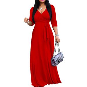 Mrskoala Women Plus Size Long Maxi Wrap Dresses Summer Sundress V-Neck 3/4 Sleeve, M