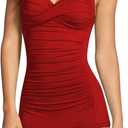Sovoyontee Women's One Piece Tummy Control Swimwear Boyleg Ruched Swimsuit (X-Large, Red)