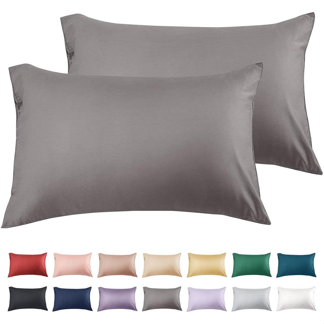 Warmstar Cotton Pillow Cases Queen Size Set of 2, 600 Thread Count Pillowcases 20x30 Inches, Soft Long Staple Cotton Pillowcases Breathable with Envelope Closure,Dark Grey