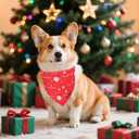 PTDECOR Christmas Dog Bandana, Santa and Deer Design Reversible Holiday Pet Scarf, Premium Durable Fabric, Red Blue Triangle Christmas Bandanas for Small Dogs Pets (Small)