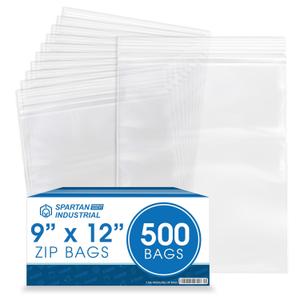 Spartan Industrial - 9 X 12 (500 Count) 2 Mil Clear Reclosable Zip Plastic Poly Bags with Resealable Lock Seal Zipper