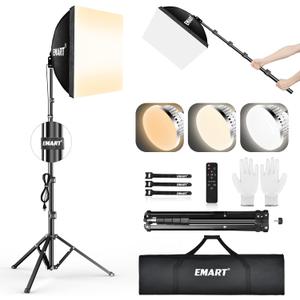 EMART Softbox Lighting Kit, 16"X16" Soft Box, 3000K-6000K 85W LED Bulbs with Remote, 65" Tripod, Professional Softbox Photography Lighting Kit for Studio Lights, Portrait, Video Recording(1PACK)