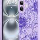 Fiyart Designed for iPhone 16 Case Cute Flower Floral Sunflowers Design,Soft Slim TPU Anti-Scratch Phone Cover for Women Girls 6.1"-Purple