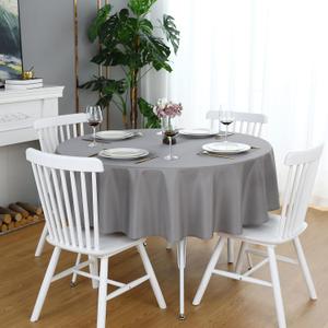 FOLINS&HOME Grey Round Tablecloth 48 Inch Waterproof Heavy Duty Wrinkle Free Polyester Fabric Table Cloth, Spillproof Washable Table Cover for Parties, Camping, Picnic, Banquet, Indoor and Outdoor Use