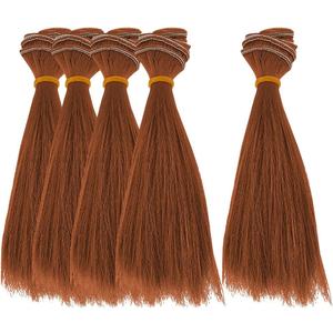 DICOSMETIC 5Pcs Doll Wig Hair 15.5cm High Temperature Fiber Straight Short Doll Hair Wefts Dolls Making Kits Dolls Hairs Extensions Saddle Brown Faux Hairs Replacement for Crafts