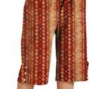 Women Summer Capri Pants Casual Wide Leg Elastic Waist Lightweight Cropped Loose Pants with Pockets (Large, Printred)