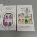 3 x MISUD Press on Nails - Short Square Glue on Nails with Red French Tip, Acrylic Flower Crocodile Design 24 pcs, (Mix Nail)