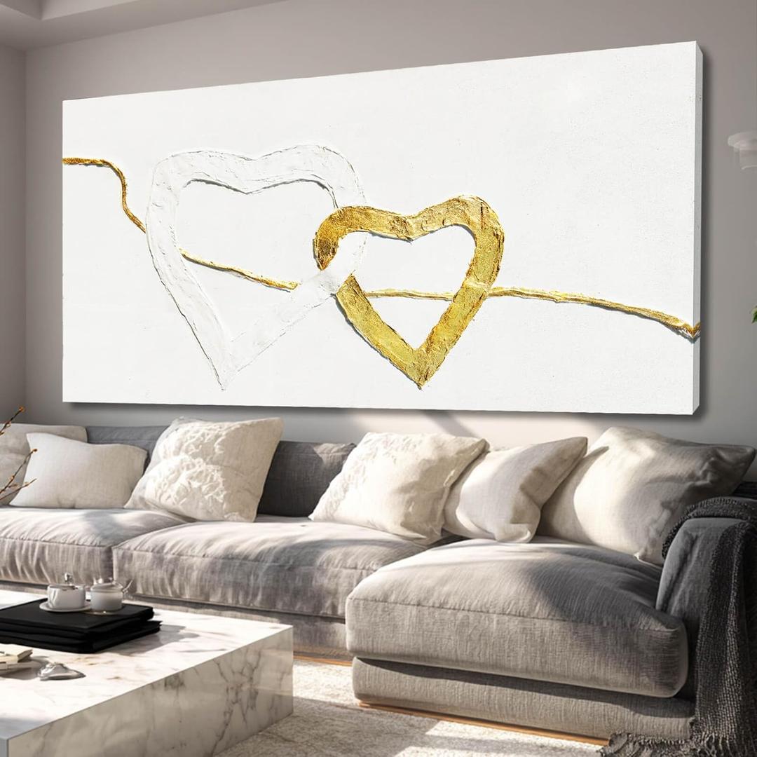 GAIDUOMAI White and Gold Abstract Wall Art Minimalist Wall Decor Heart Art Prints Living Room Canvas Picture Line Art for Bedroom 29x58 Inch Gallery Wall Art