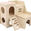 Tiny Hamster Maze Wood House Fun Slide House Double-Decker Hut for Dwarf Gerbil Mouse Mice Rat Small Animals(Only for Small Hamster)