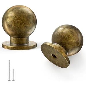homdiy 10 Pack Cabinet Knobs 15/16 Inch Round Antique Brass Finish Aluminum Mushroom Knobs for Kitchen Bathroom Dresser Drawer, Single Hole