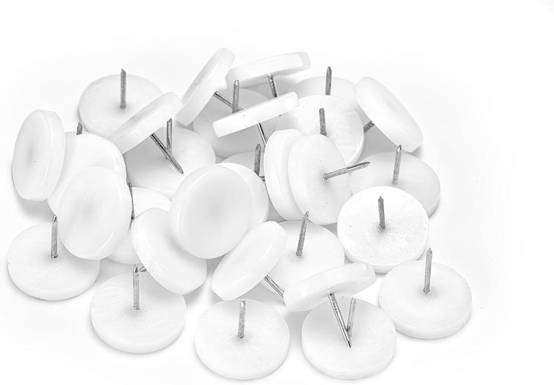 2 x 1" Inch White Furniture Nail Plastic Bottom Leg Protectors Sliders Glides - Pack of 50