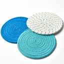 Potholders Set Trivets Set 100% Pure Cotton Thread Weave Hot Pot Holders Set (Set of 5) Hot Pads, Hot Mats, Stylish Coasters, Spoon Rest for Bakingand Cooking, Diameter 7 Inches (Blue Set)